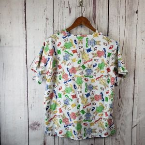Expo Scrub Top Womens Size Small Rabbit Children Pullover V Neck White